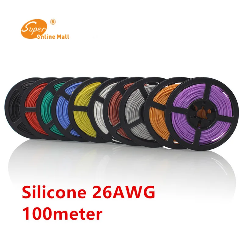 

100 м/лот 328FT 26 AWG гибкий силиконовый провод RC кабель 26AWG 10 цветов 30/0.08TS внешний диаметр 1,5 мм с мягкими проводными кабелями DIY
