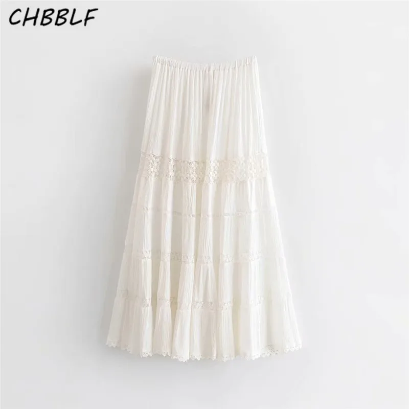 CHBBLF women lace patchwork skirt faldas mujer elastic waist pleated female casual embroidery chic skirts WDD8396 | Женская одежда