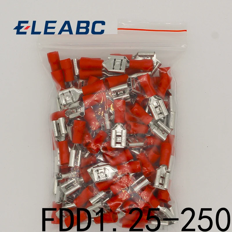 

FDD1.25-250 insulating Female Insulated Electrical Crimp Terminal Connectors Cable Wire Connector 100PCS/Pack FDD1-250 FDD