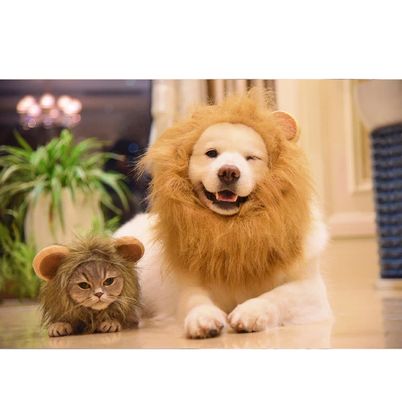 Кошка Косплей одежда шляпа для животных Львиная Грива парик шапка собака шляпа Забавный Милый Хэллоуин мягкая шерсть капюшон костюм для домашних животных нарядное платье Вечерние SML