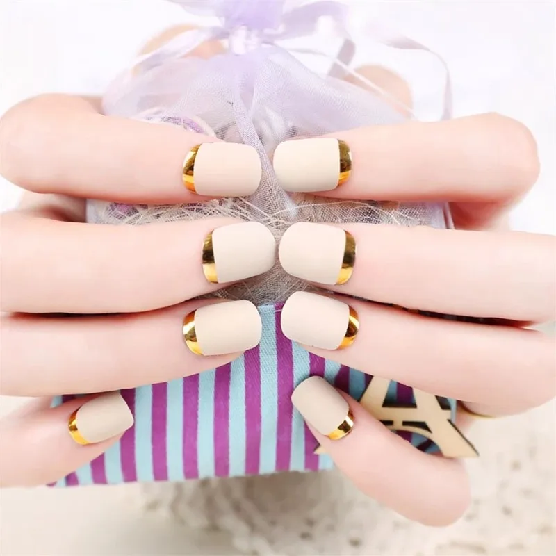 24 шт./корт. Высококачественный матовый металлический Маникюр Французский