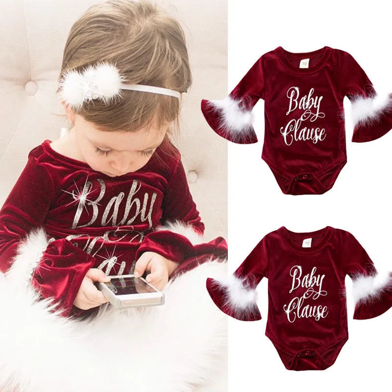 

CANIS 2018 Infant Hot Sale Bebe Girl One Piece Fancy Baby Claus Kids Girls Fur Jumpsuit Bodysuit Outfits Costume