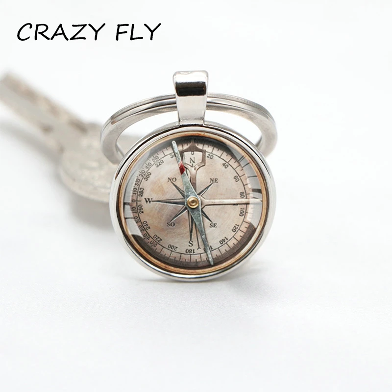 Магазин Crazy Fly Ретро ручной работы компас Серебристый Брелок для ключей ювелирные