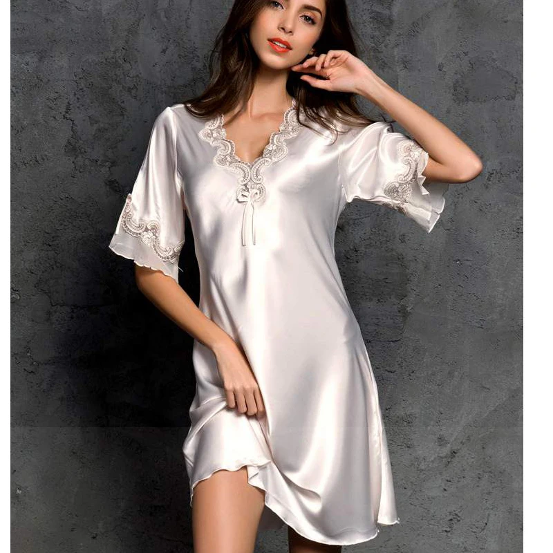 Ультра-тонкие шелковые пижамы сексуальная ночная рубашка женская Большой