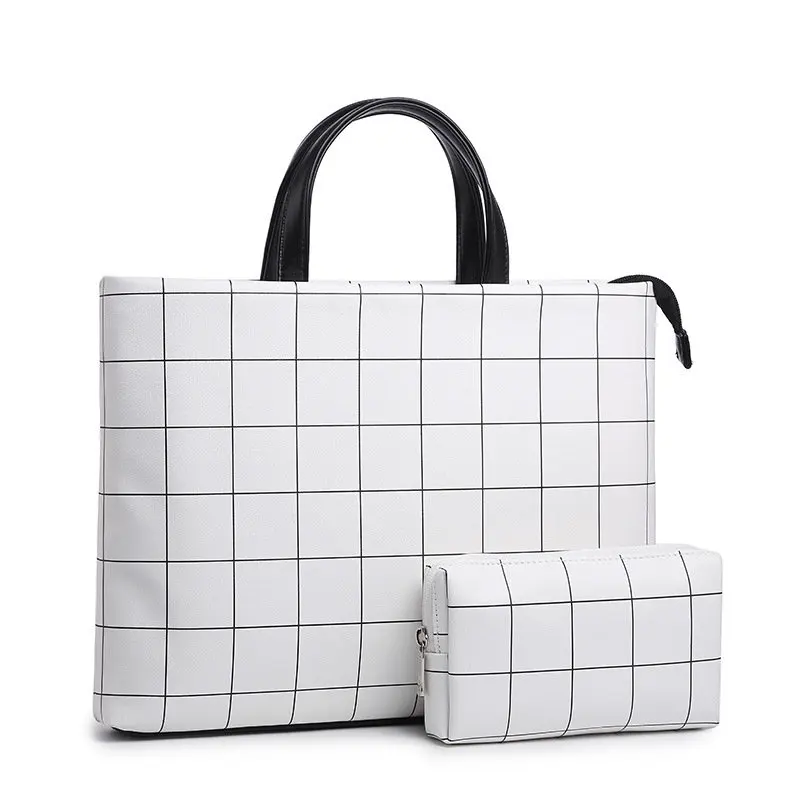 White-plaid-packet Водонепроницаемая сумка для ноутбука из искусственной кожи, женская и мужская сумка через плечо, Портативная сумка для ноутбука 12 13,3 14 15 15,4 15,6 дюймов, высокое качество - Цвет: White-plaid-packet