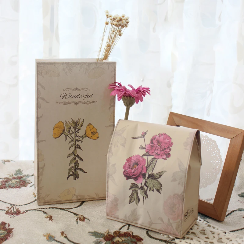 6 шт. подарочные пакеты из крафт бумаги в стиле ретро с цветочным принтом упаковка