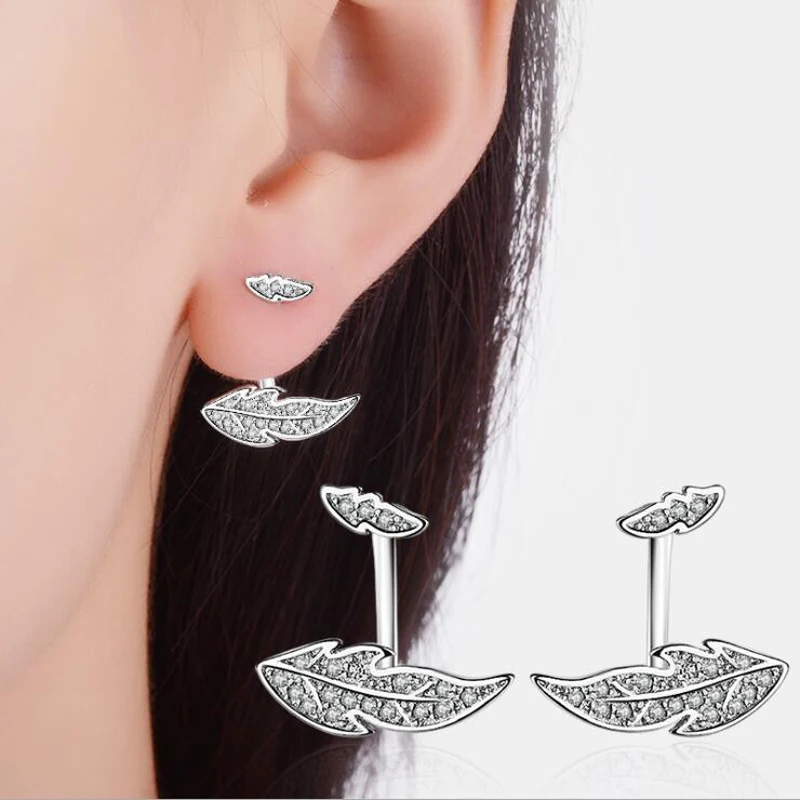 

KOFSAC New Charm Sterling Silver 925 Stud Earrings For Women Rear Suspension Exquisite Full Inlay CZ Leaves Earring Jewelry Gift