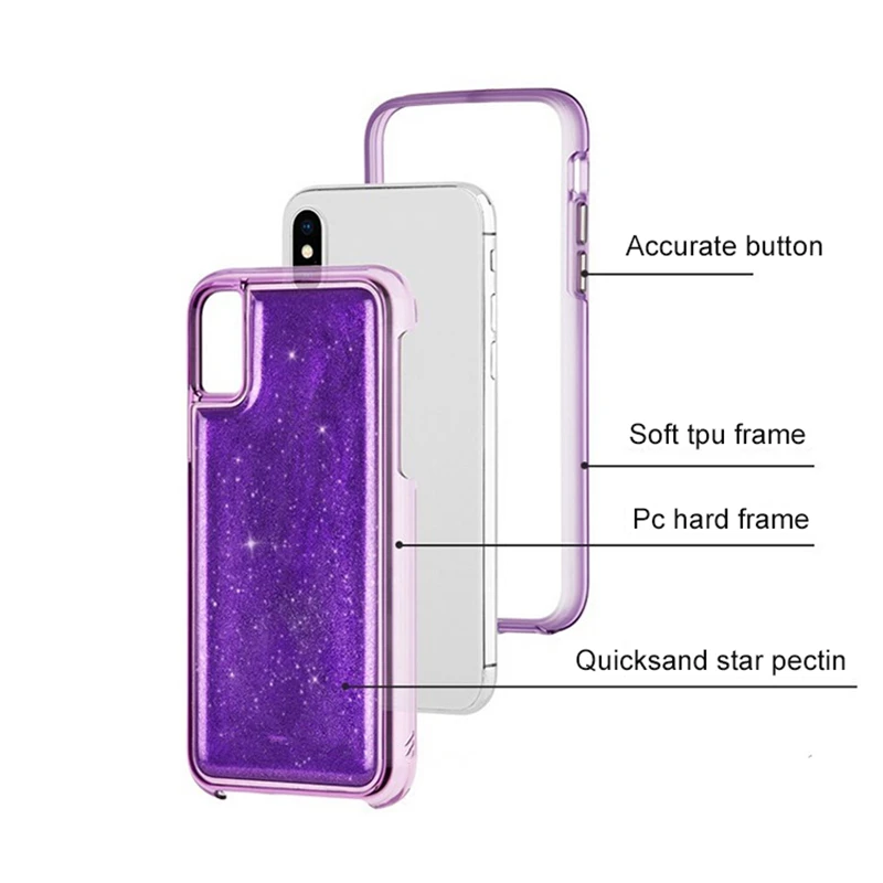 Bling Glitter Liquid Quicksand Purple White Rose Red Phone Cases for iPhone XS Max XR X 6 6S 7 8 Plus Case 2 in 1 Shockproof |