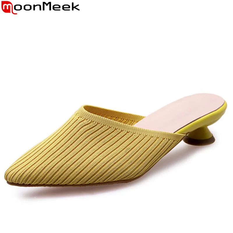 

MoonMeek summer sandals women casual med heels shoes shallow slingback mules women simple ladies shoes prom dress shoes female