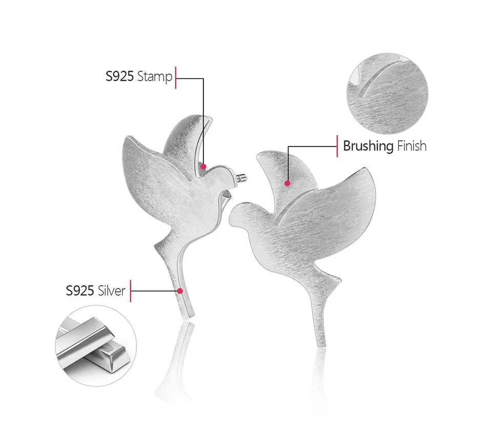 Lotus Fun реальные 925 Серебро Природный ручной Fine Jewelry Симпатичные голубь мира серьги стержня для женщин brincos