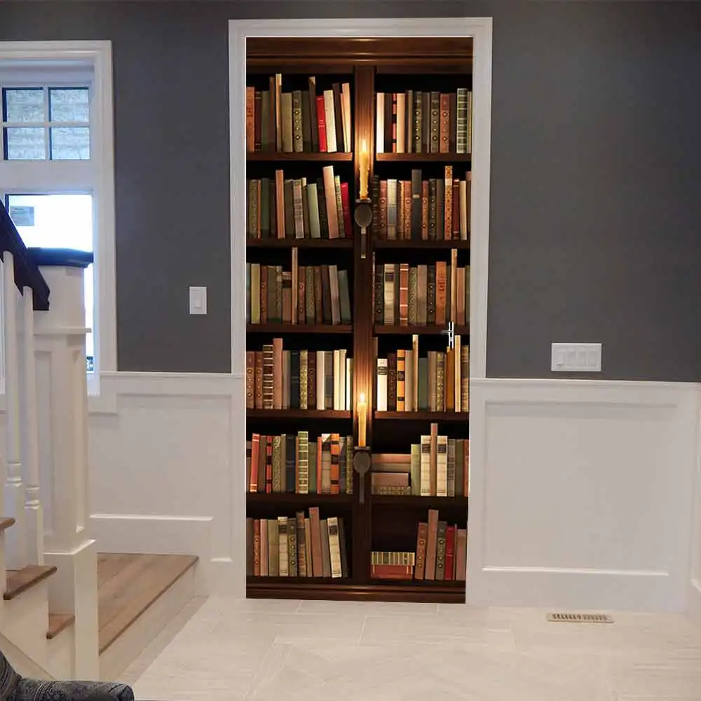 Креативная 3D дверная наклейка книжный шкаф Настенные обои водонепроницаемый самоклеящийся плакат DIY Съемная дверь домашний декор паста