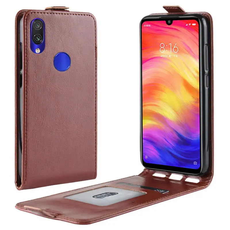 Brown Вертикальный кожаный чехол-книжка для Xiaomi Redmi Note 7, чехол 6,3 дюймов, откидной Чехол-книжка для телефона Xiaomi Redmi Note 7, чехол s, сумка - Цвет: Brown