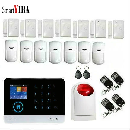 SmartYIBA Android IOS APP Control Wireless Home Security GSM Alarm System Flash Strobe Siren Metal remote controller | Безопасность и