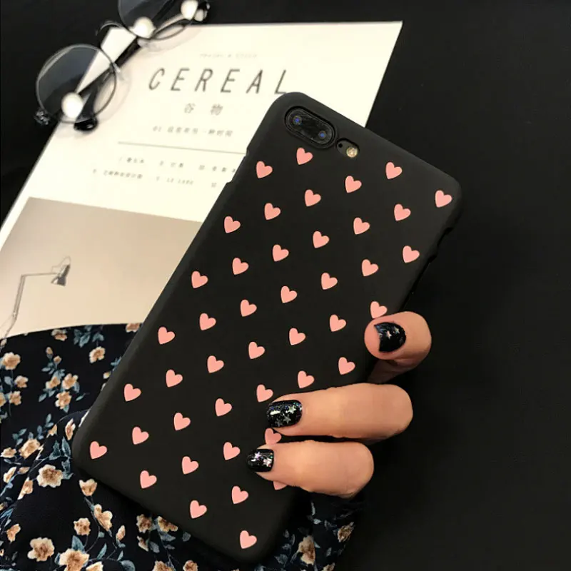 Чехол для телефона с сердечками для пар iPhone 11 Pro XS Max X XR, Жесткий Чехол для Телефона iPhone 7 8X6 6S Plus, 5S, чехол - Цвет: black