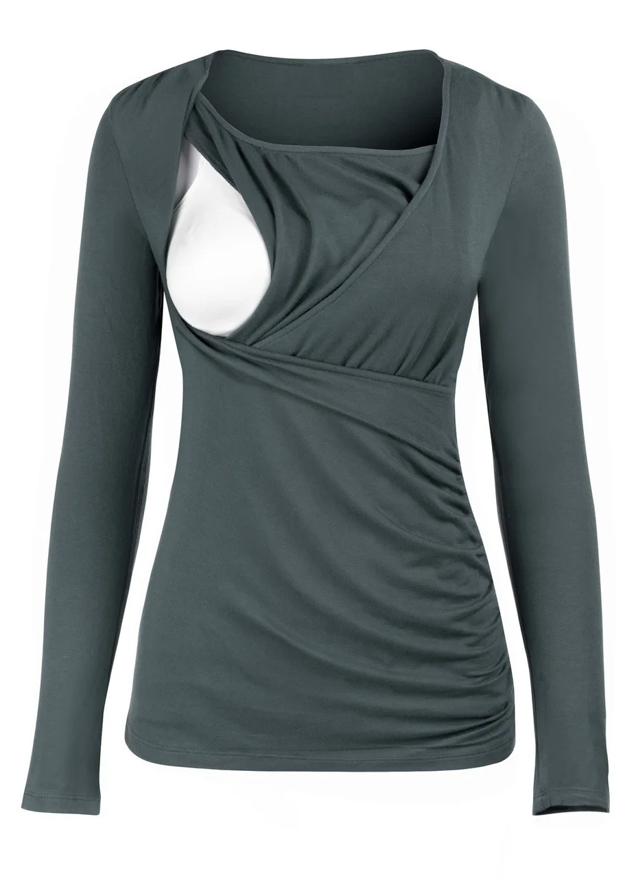 

2019 New Women Long Sleeve Slim Pregnant T Shirt Women's O Neck Slim Fit Breast Feeding Top Casual Leisure Women Tshirt AT025