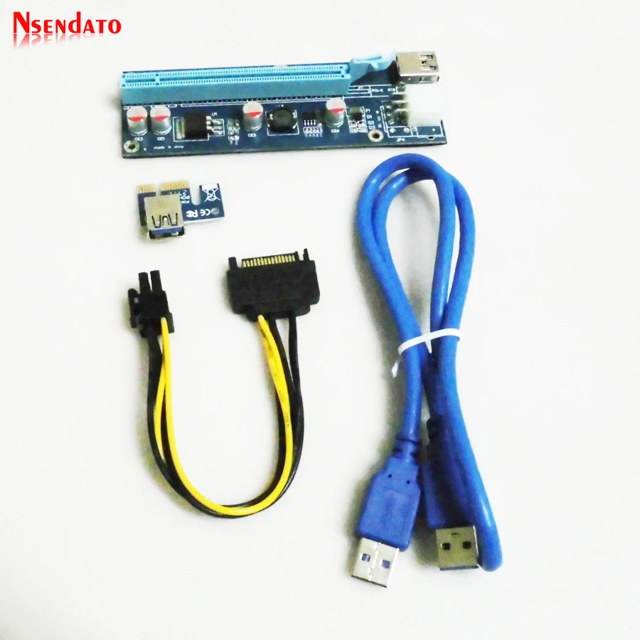 Riser Card Extender SATA PCI-E 1X To 16X Express with LED Lights USB3.0 Cable 15 Pin to 6 | Компьютеры и офис