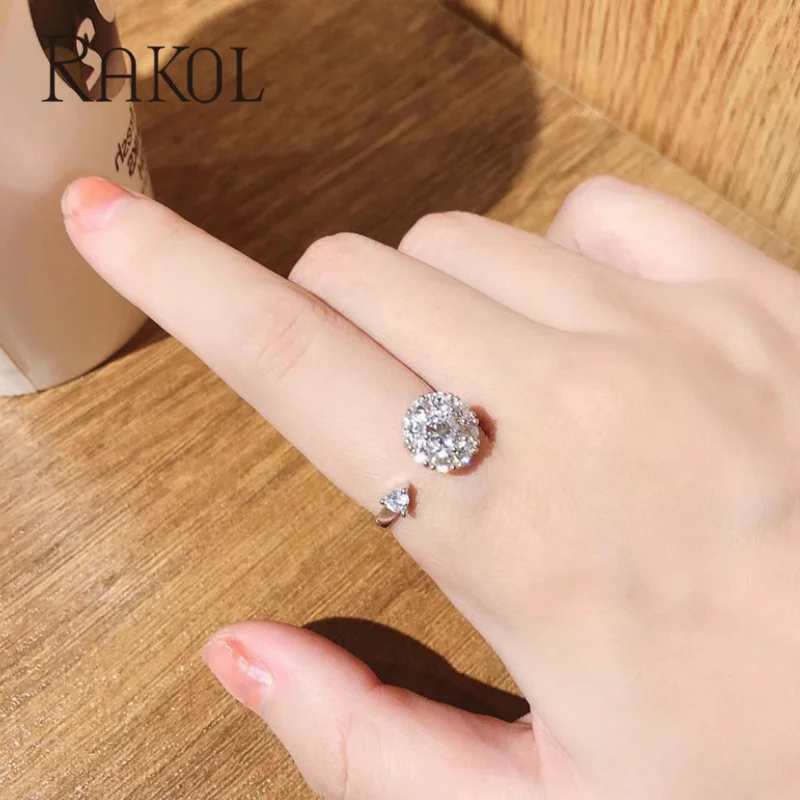RAKOL новая мода круглая форма высокое качество фианиты Открытое кольцо для женщин
