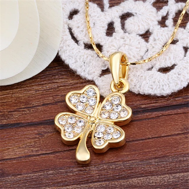 Золотой цвет клевер кулон ожерелье с цирконом красивый подарок на день рождения