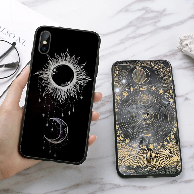 Черный силиконовый чехол Sun and moon для iPhone 5 5S 6 6S Plus 7 8 11 Pro X XS Max XR|Бамперы| |