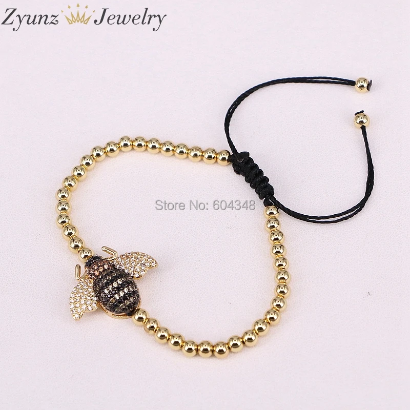 

5 Strands ZYZ300-4817 Charm Woman Mix Color Copper Beads 4mm Bracelets Insect Cubic Zirconia Bracelet CZ Bracelet Adjustable