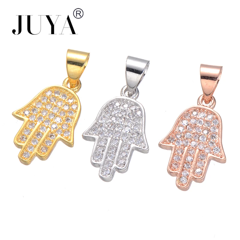 

17mm*11mm Gold Rose Gold Copper Metal Inlaid AAA Zircon Fashion Small Hamsa Hand Lucky Charms Pendant For Jewelry Making
