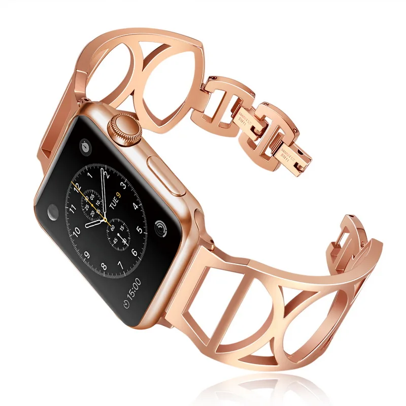 Для женщин розово-золотистый ремешок для наручных часов Apple Watch, версии 44/40/42/38 мм Нержавеющая сталь браслет для наручных часов iWatch серии, на возраст 1, 2, 3, 4, ремень - Цвет: Rose gold