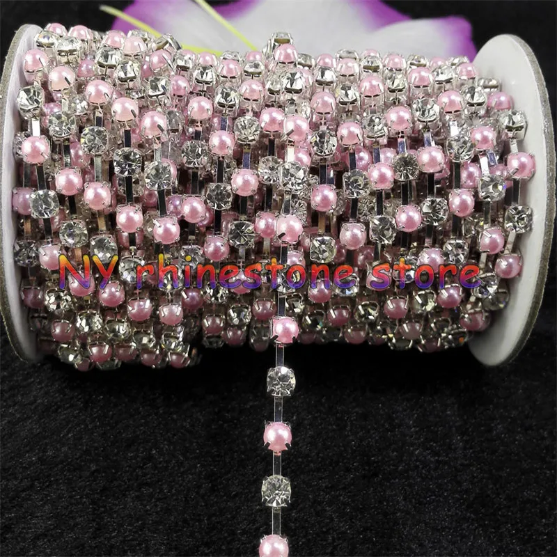 DIY 1 ярд отделка стразами SS18 (4 3 мм) розовый жемчуг + белый хрусталь горный серебро