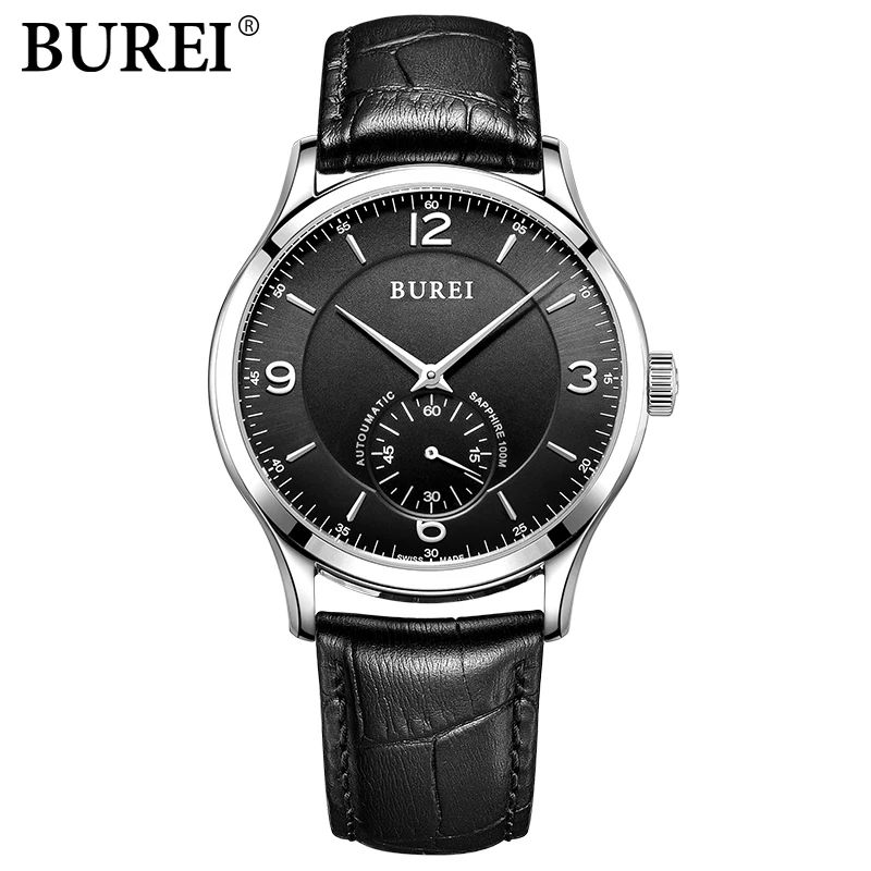 BUREI Модные мужские повседневные часы спортивные из натуральной кожи кварцевые