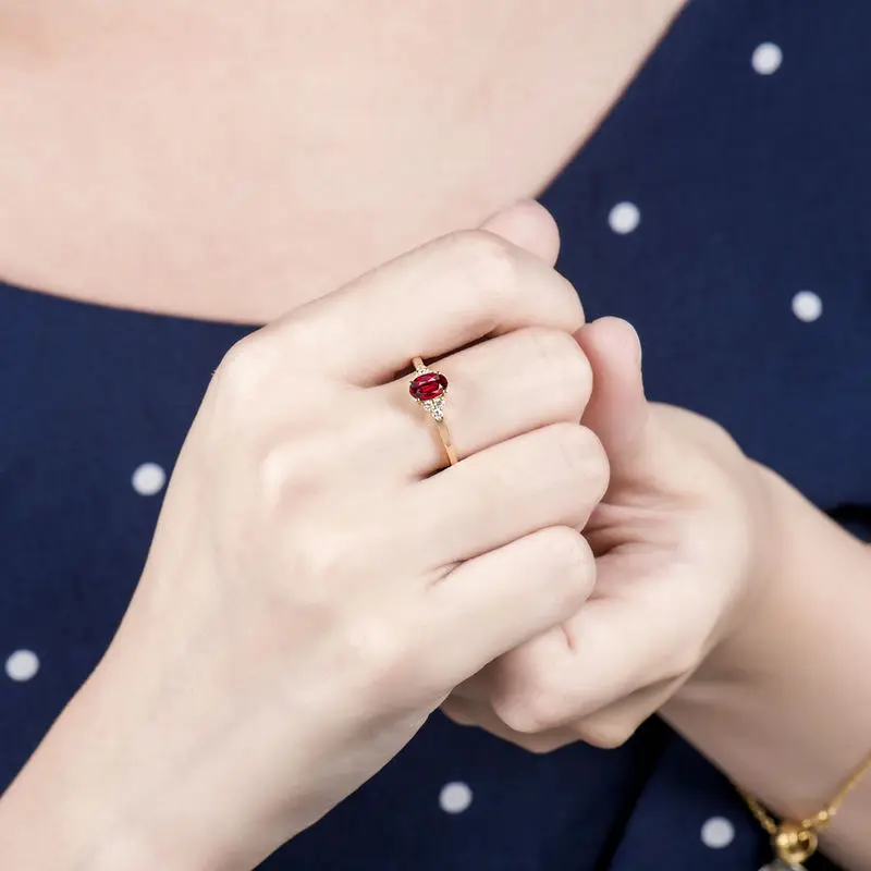 LOVERJEWELRY современная мода 4x6 мм овальные натуральные рубиновые кольца в 18Kt желтое