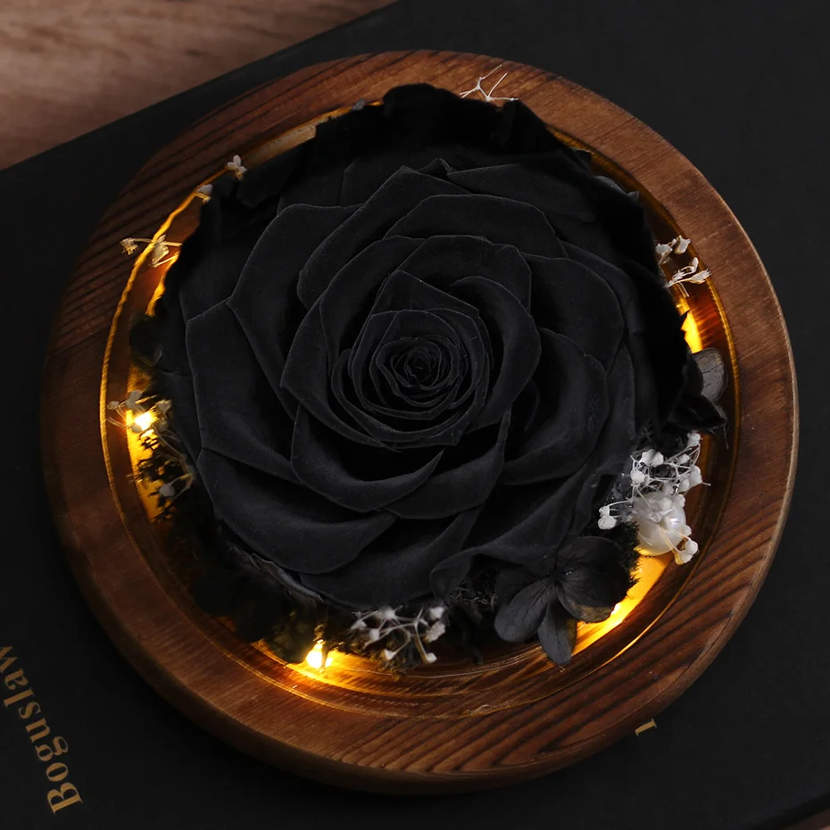 Black Rose светодиодный вечная эксклюзивные розы в Стекло купол сухоцветов Красота и