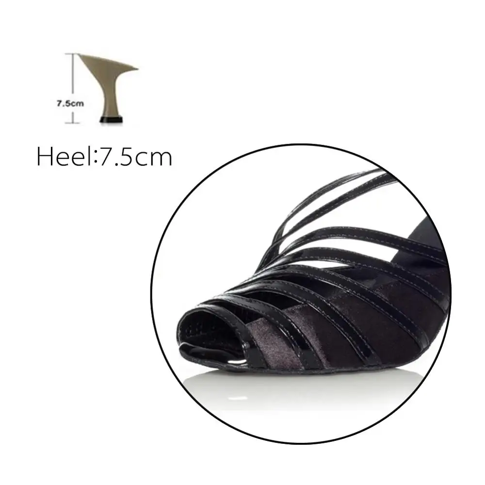 Black 7.5CM HROYL Для женщин обувь для латинских бальных танцев женские Сальса сандалии Мягкая подошва женские Самба бальных танцев вечерние 6/7. 5/8. 5/10 см Резина - Цвет: Black 7.5CM