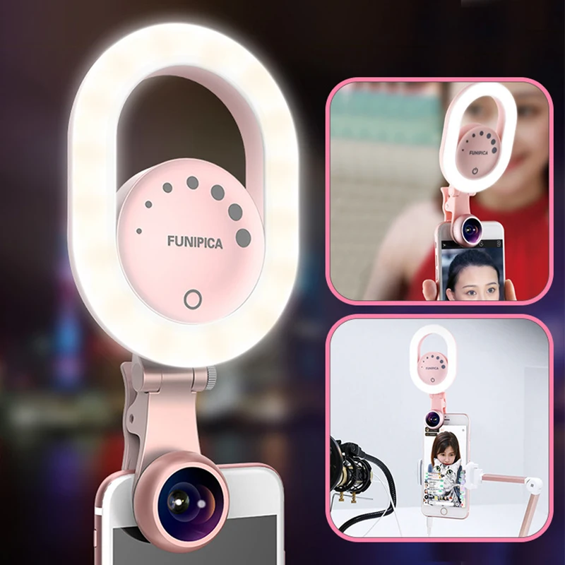LED Ring Light Beauty Selfie With Wide Angle Lens Macro For iPhone Android Youtube Live Stream Makeup | Электроника