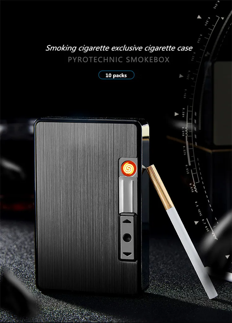 Waterproof Metal Cigarette Case with Lighter USB Plasma Arc Lighter Automatic Tobacco Box Holder Windproof Turbo Coil Lighters