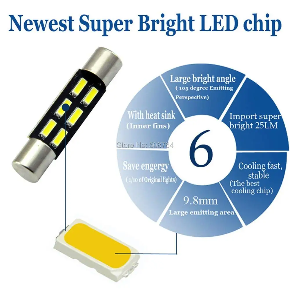 10 шт./лот 28 мм 31 белый 4014 6SMD 6641 6612F Автомобильные светодиодные гирлянды для