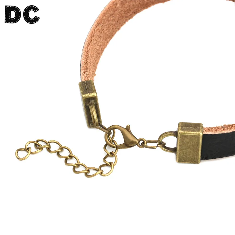 Черный Кожаный Браслет манжета 18 мм круглый бронза под старину/серебряный цвет