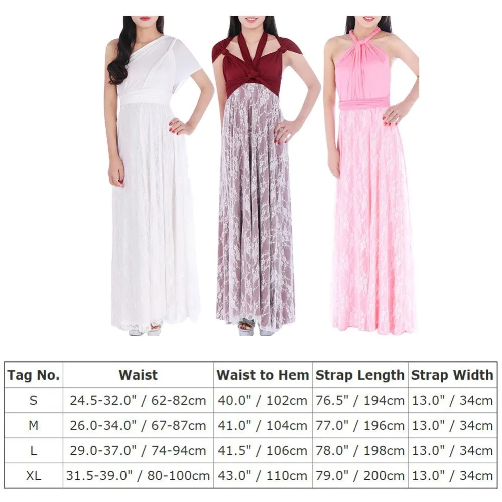 

2019 Fashion Women Wedding Bridesmaid Party Dress Floral Lace Convertible Multi Way Wrap Long Dress Elegant Pleated Women Dress