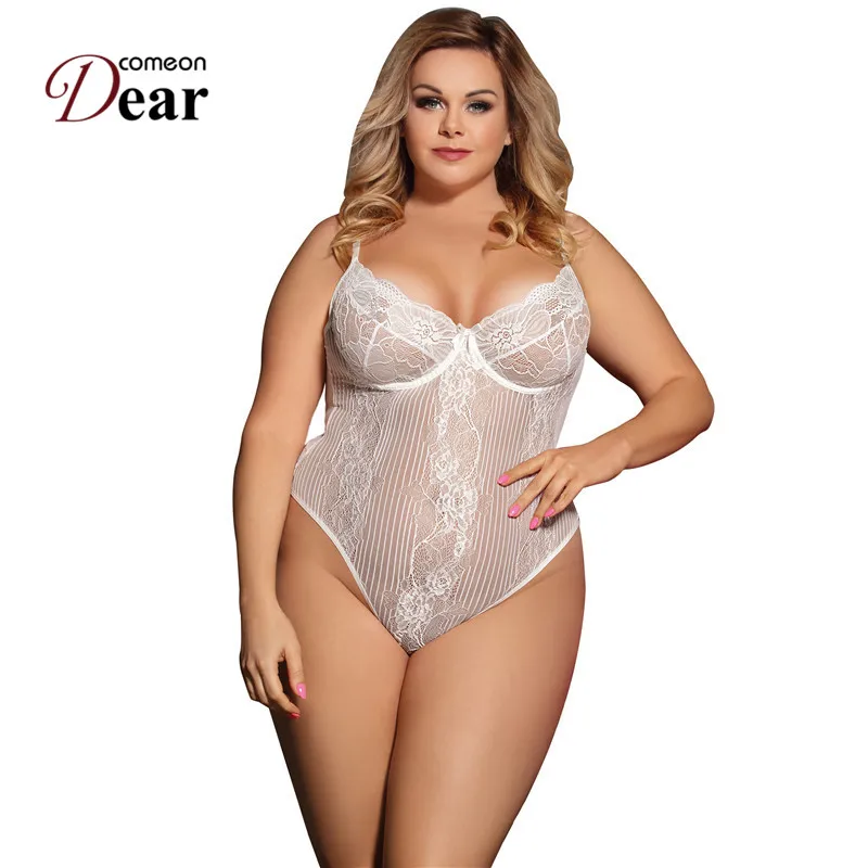 Comeondear Кружевное боди-бюстье Combinaison Femme кружевной Цветочный комбинезон размера плюс летний женский комбинезон RK80536