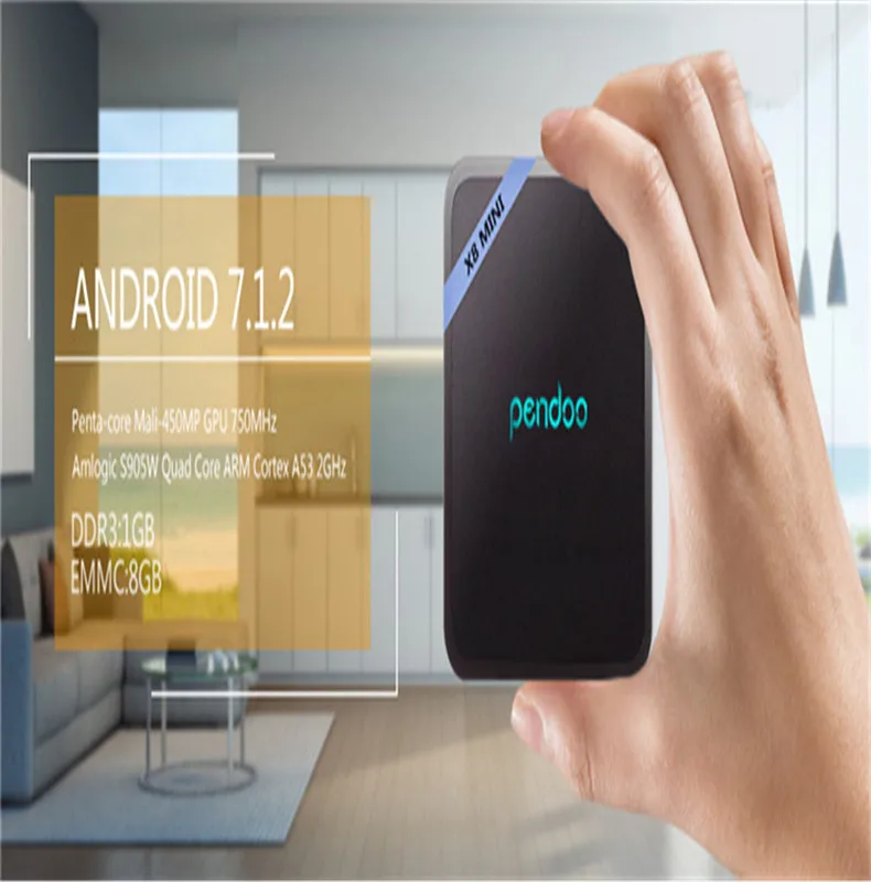 Android ТВ-приставка, маленькая коробка Amlogic, четырехъядерный процессор, 64 бита, 2 Гб ОЗУ, 16 Гб ПЗУ, WiFi/4 K Ultra HD/3D/H.265, мини смарт-ТВ приставка Pendoo X8