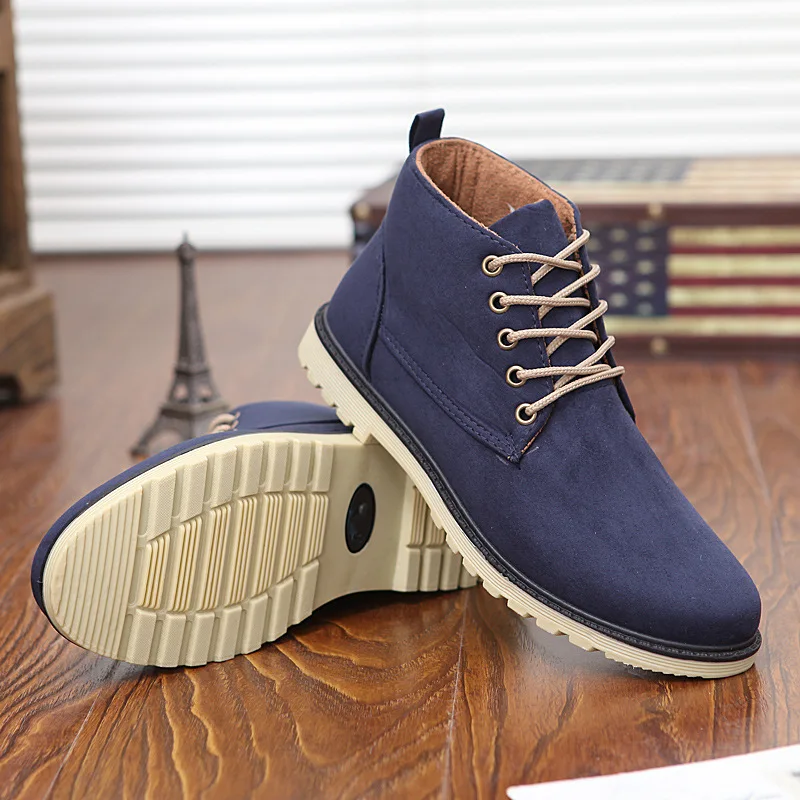 Новинка 2015 Мужские ботинки из искусственной кожи Модные теплые Хлопковые