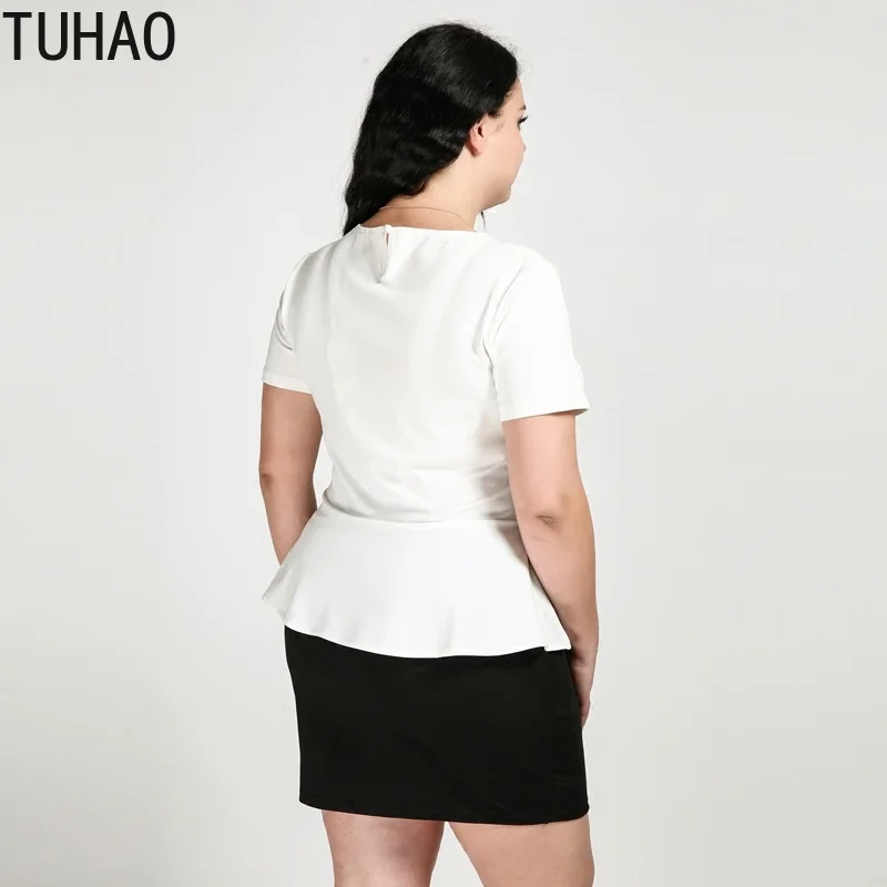 Женские топы и блузки TUHAO однотонные черные белые с оборками для офиса размера