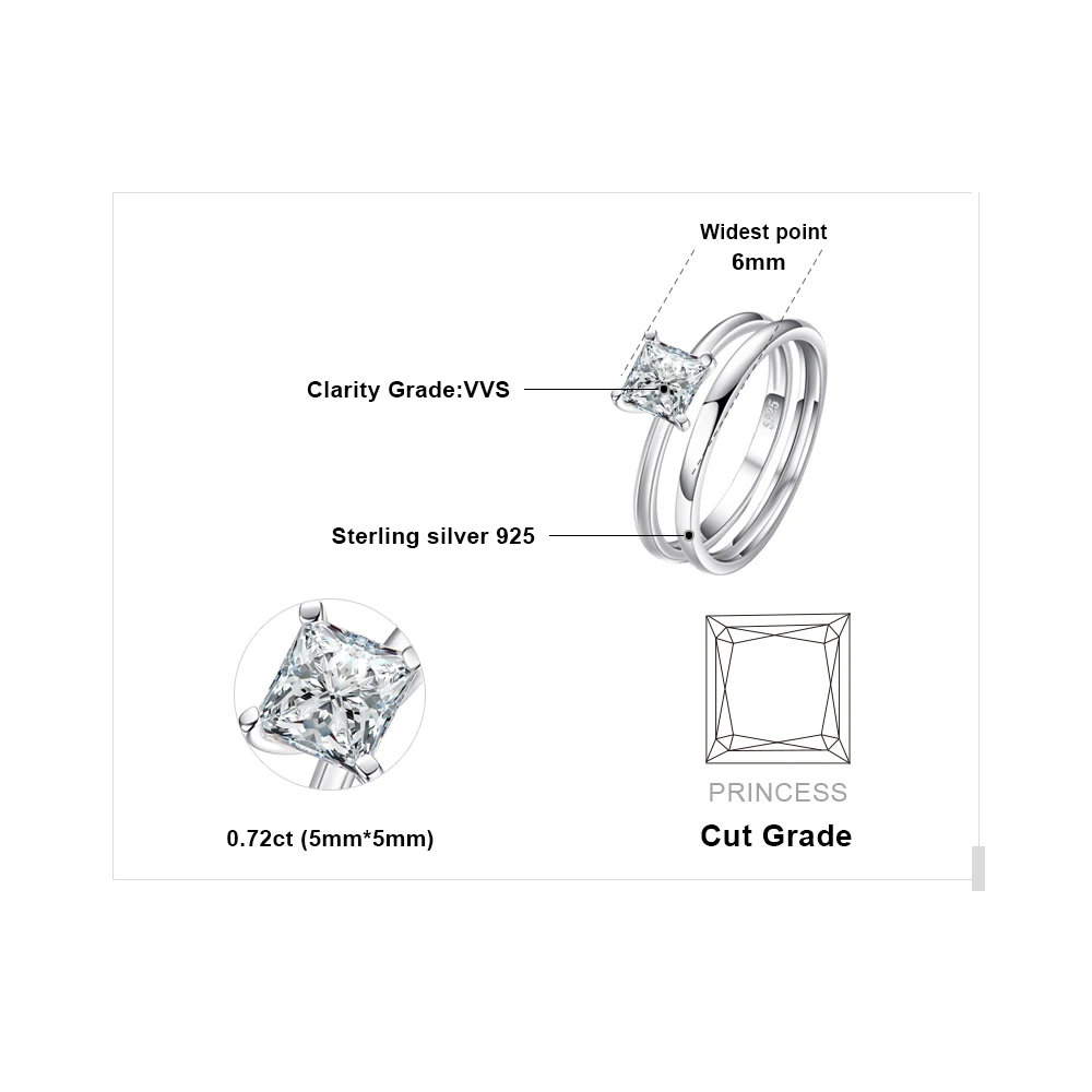 Jewelrypalace Принцесса Cut 0.6ct cubic zirconia Wedding Band Solitaire Обручение кольцо Свадебные Наборы