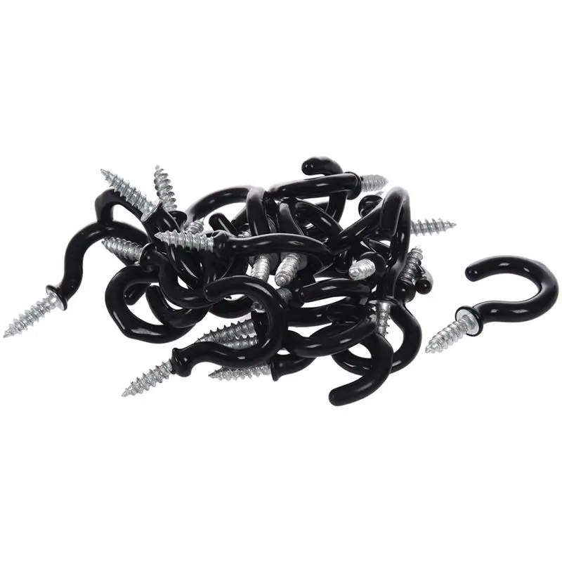 1.1&quotCup Mug Hooks Shouldered Metal Screw-in plastic coated Hanging black 25pcs | Обустройство дома