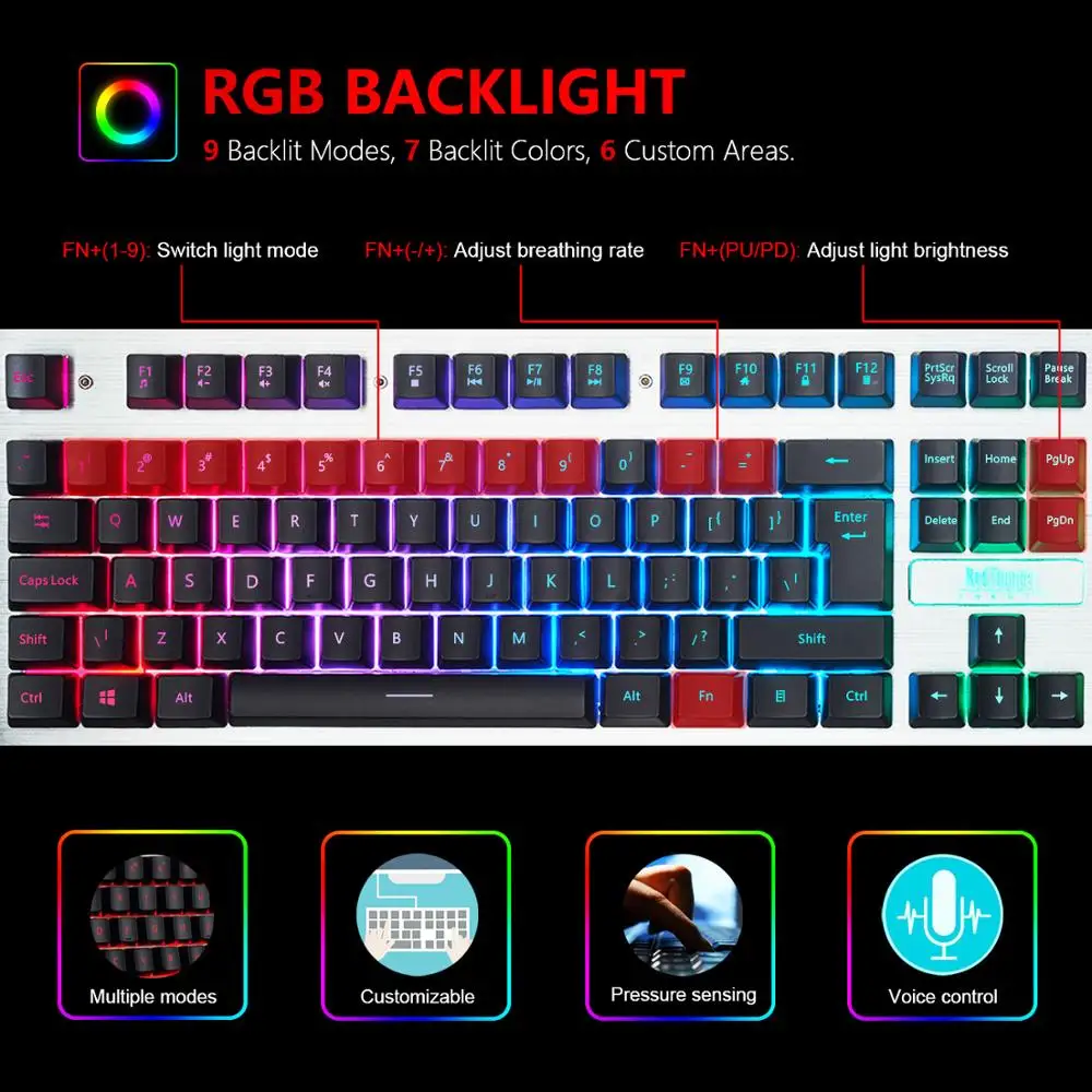 Проводная игровая клавиатура RedThunder K900 RGB с подсветкой 25 клавиш, эргономичная клавиатура с защитой от привидения для настольных игр и набора текста