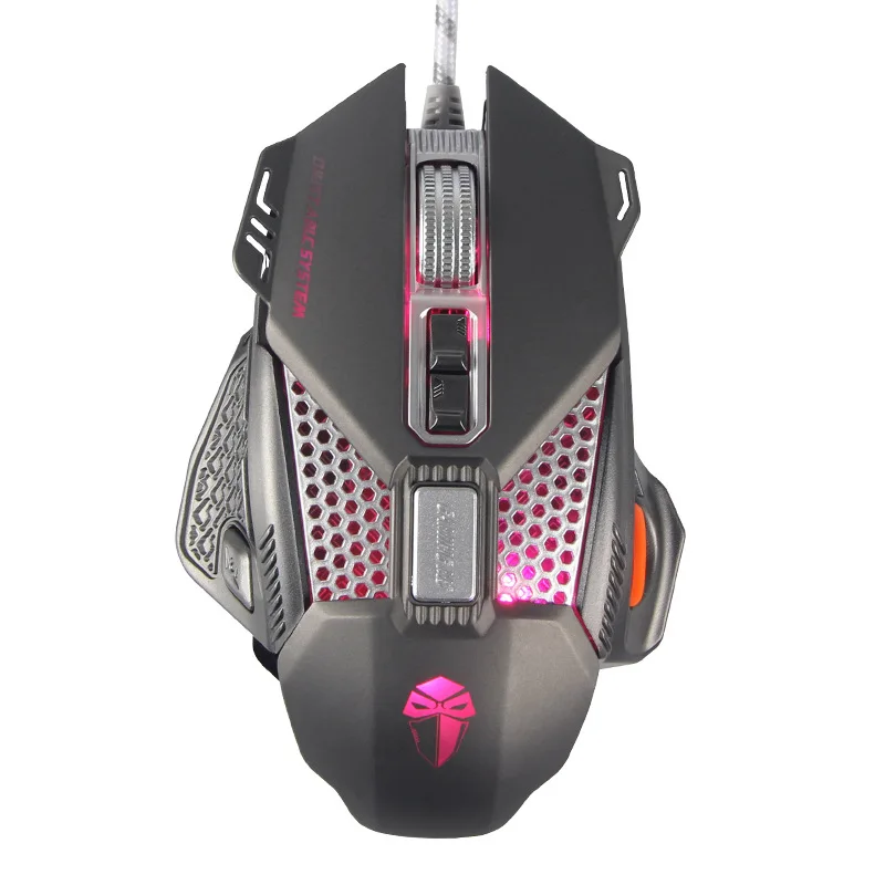 Серый Проводная игровая оптическая мышь RGB цветная подсветка вспомогательная макро металлическая основа аккредитованная 8 кнопочная мышь - Цвет: Серый