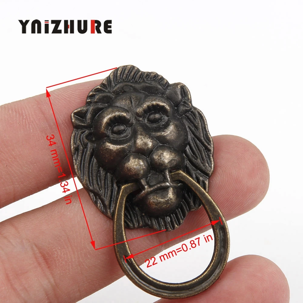 20 шт. 28*48 мм Античная бронзовая мультяшная голова льва ручки шкафа дверная