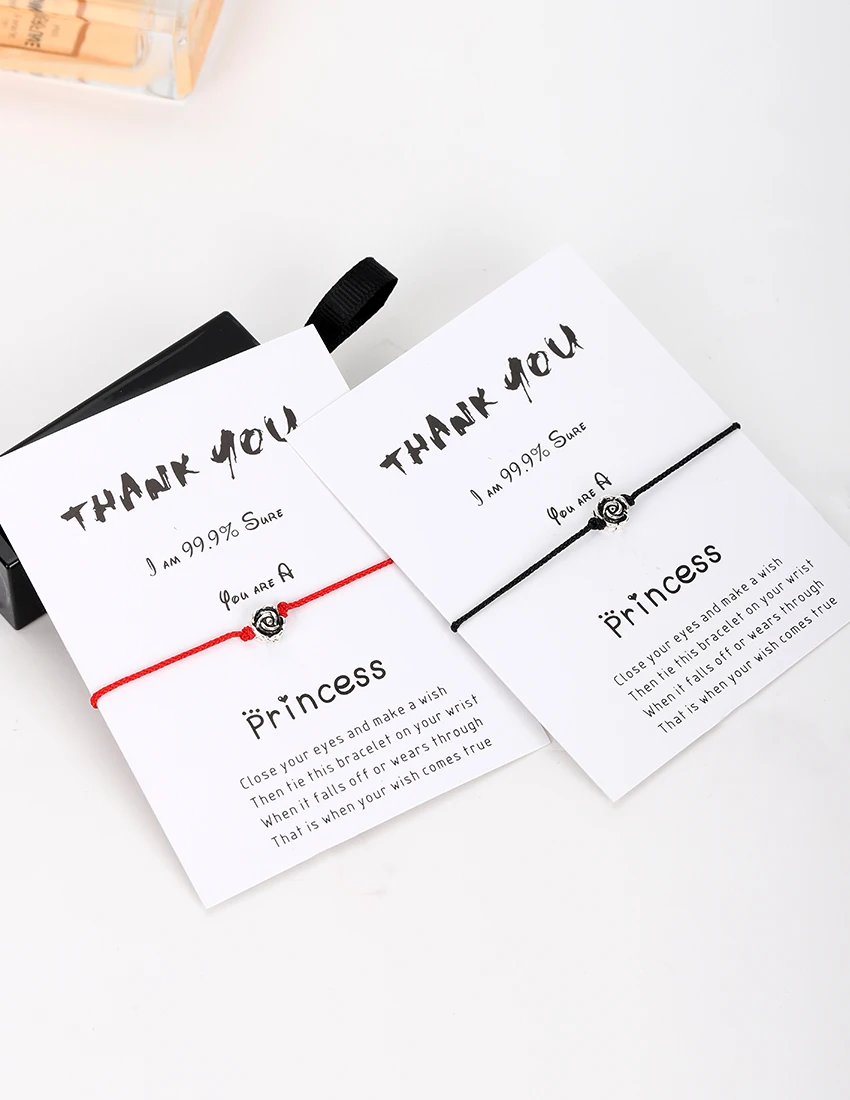 VEKNO Thank You Card нежный браслет с цветками розы для мужчин и женщин счастливый Регулируемый Красный браслет с серебряными пожеланиями подарок для нее