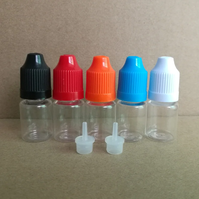 

200pcs/lot, 5ml Clear Plastic Dropper Bottle With Childproof Cap, Empty E Liquid Refillable Bottles with Long Thin Tip