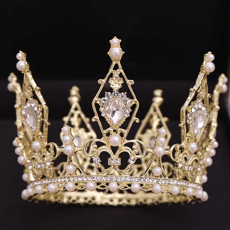 Жемчужная Хрустальная круглая корона и Тиара принцесса свадебная корона тиара casamento корона с жемчугом и стразами свадебные аксессуары для волос