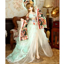 green Красное/зеленое улучшенное кимоно 1/3 SD DDL DDM BJD кукольная одежда - Цвет: green