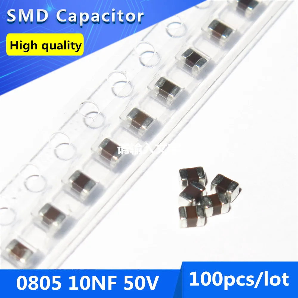 100pcs SMD Thick Film Chip Multilayer Ceramic Capacitor 0805 10NF 50V COG/NPO 5%